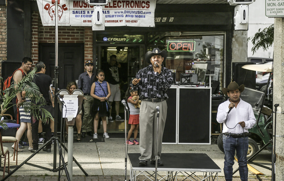 Performance outside of DMU Music during Newburgh Illuminated Festival. - PHOTO BY BRIAN WOLFE