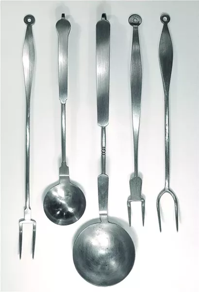 Traditional forged steel ladels and forks from - High Falls blacksmith Jonathan Nedbor.