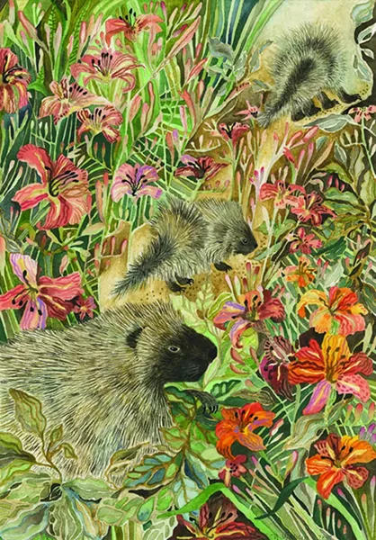 Porcupines at the Mohonk Preserve, Natalie Wargin, watercolor, 7” x 10”, 2015