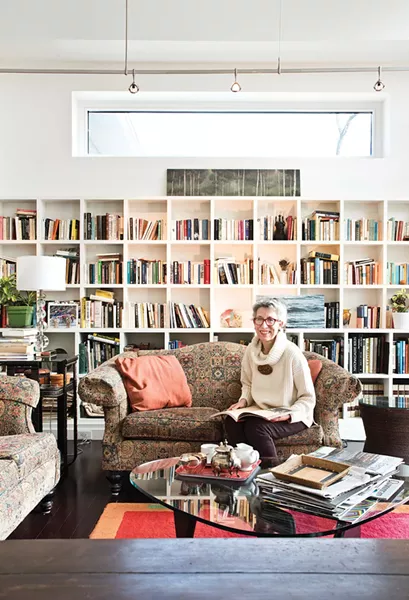 Susan Meyer-Fitzsimmons in her living room. She and her husband Brian Fitzsimmons designed and built their carbon neutral home in Warwick. "My life is my art, my art is my life; my convictions are my profession and my profession informs how I live—it's all one in the same." - DEBORAH DEGRAFFENREID