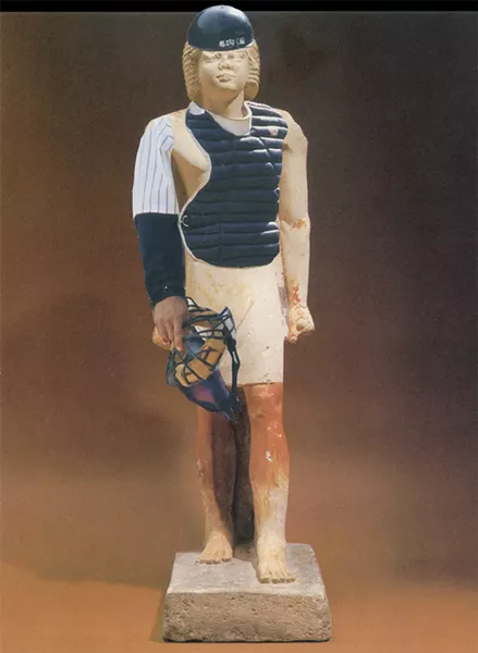 Scholars, mostly untenured, believe this ancient Egyptian funerary figure depicts a catcher for the Karnak Cubs. - MIKHAIL HOROWITZ