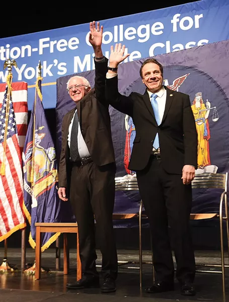 Governor Cuomo with US Senator Bernie Sanders at LaGuardia Community College for the unveiling of the first signature proposal of his 2017 agenda: making college tuition-free for New York's middle-class families at all SUNY and CUNY two- and four-year colleges.