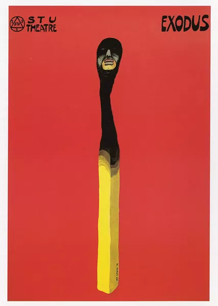 Exodus, Jan Sawka, offset lithograph, 1974. Poster for the STU Theatre, Krakow, Poland, for the play "Exodus" by L. A. Moczulski