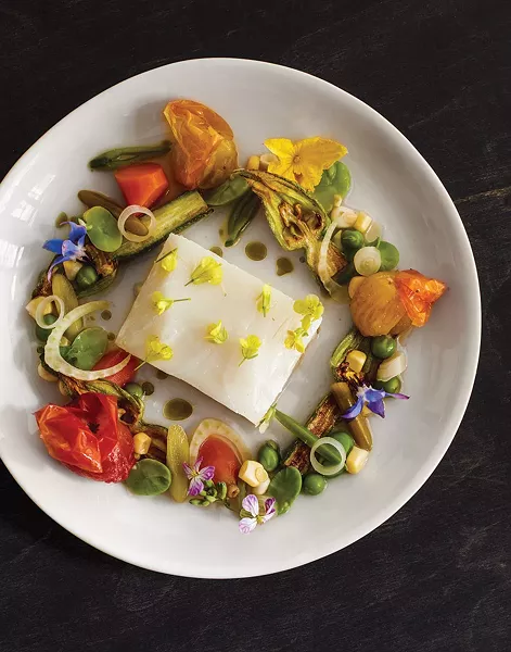 Shaved local radish salad, warm chicken vinaigrette