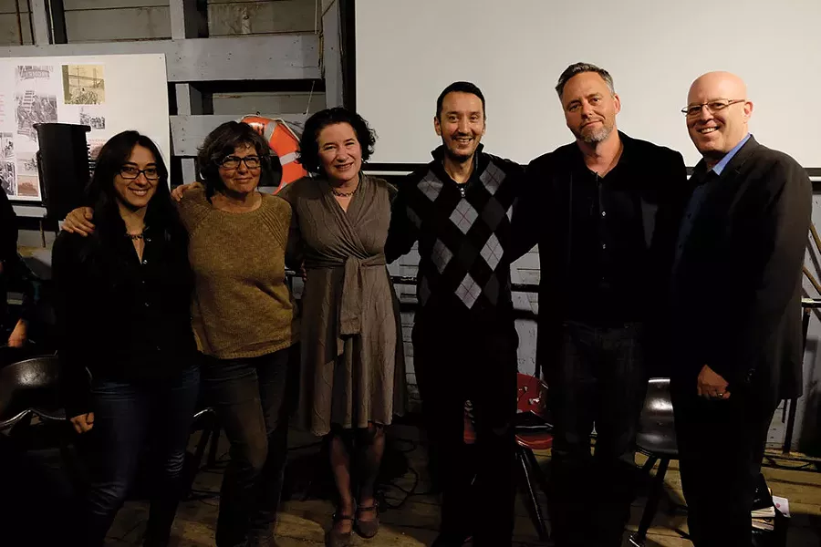 The panelists at the October 12 Conversation: - Rebecca Rojer, Lynn Woods, Jennifer Schwartz-Berky, Michael Muyot, Brian K. Mahoney, and Guy Kempe (Gloria Waslyn).