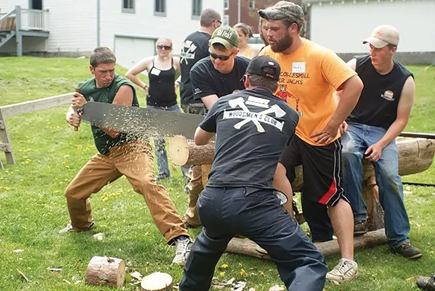 The SUNY Cobleskill Woodsmen's Club at the Hanford Mills Museum's Lumberjack Festival. Photo: Hanford Mills Museum.
