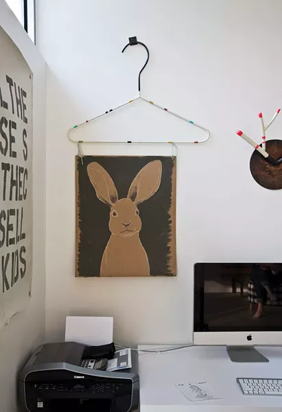A nook in the corner of the master bedroom doubles as office space and is decorated with Bissel’s metal sculptures and other collected artworks. - DEBORAH DEGRAFFENREID