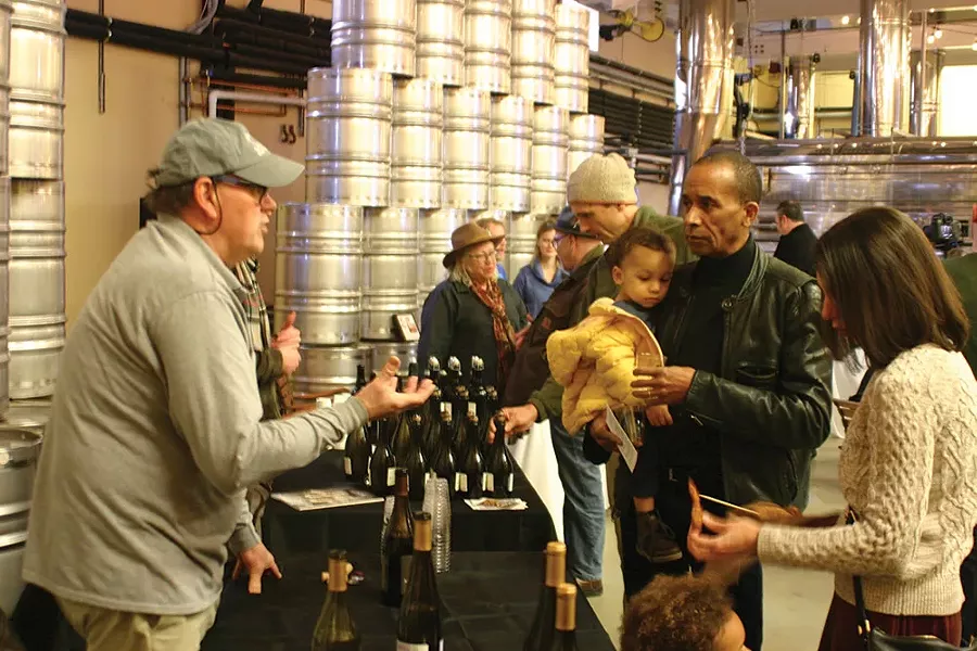 Bruce Tripp of Milea Vineyards explaining the terroir of Staatsburg-harvested grapes. - BRIAN BERUSCH