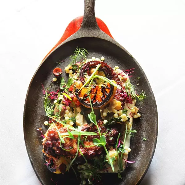 Octopus skillet, one of many delicious bites you can enjoy from 8 North Broadway during Hudson Valley Restaurant Week.