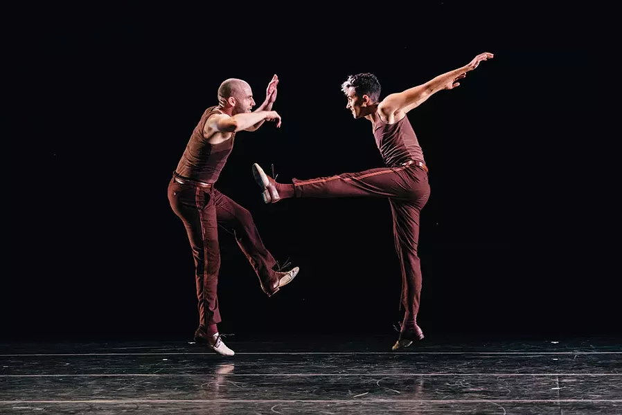 Nathan Bugh, left, and Caleb Teicher dancing in "Meet Ella." Teicher headlines a performance at the opening of PS21 new black box theater on April 14-15.