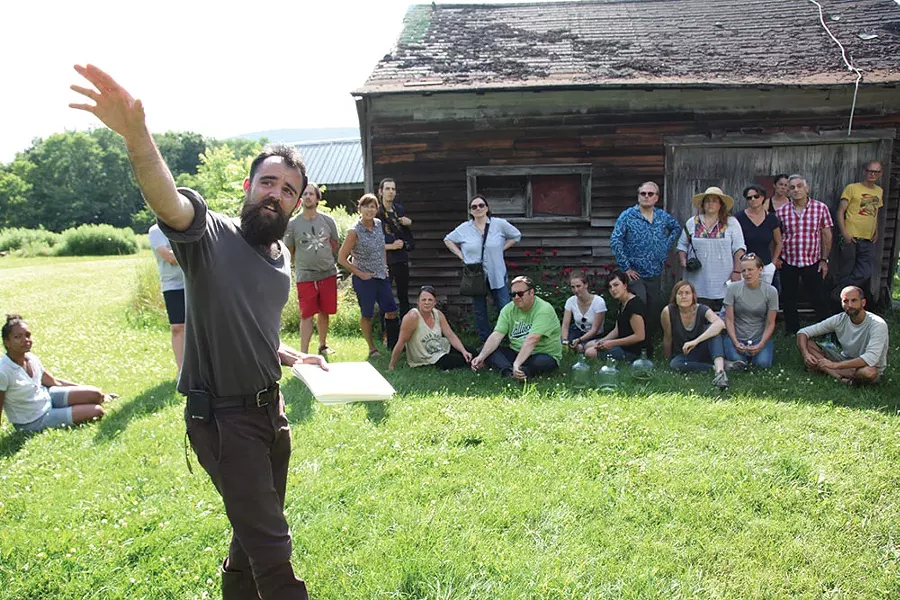 Isaac Green Diebboll speaks to participants of the Good Work Institute’s Sullivan County tour on July 14, 2016.