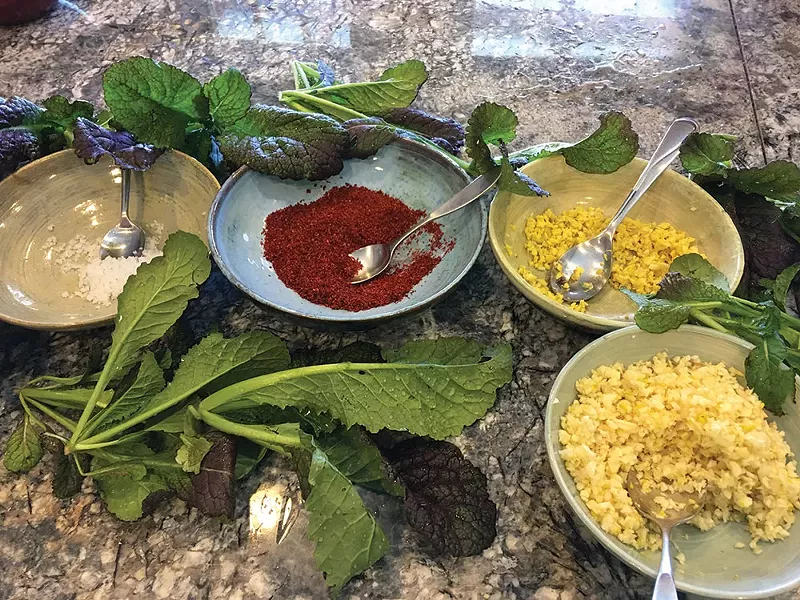 Salt, red pepper, chopped ginger, and garlic are the basic kimchi seasonings. - JOAN MACDONALD