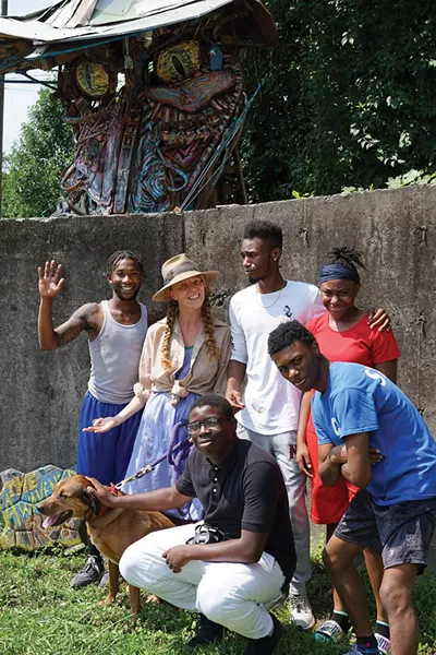 Jakawn Heath, Cassidy Bua, Mama Llama, Jasean Edmonds, Devon Gaillard, Jay Jay Williams, Jason Edmonds, and The Awakened Rip (artist, Matt Bua) in Catskill. - JOHN GARAY
