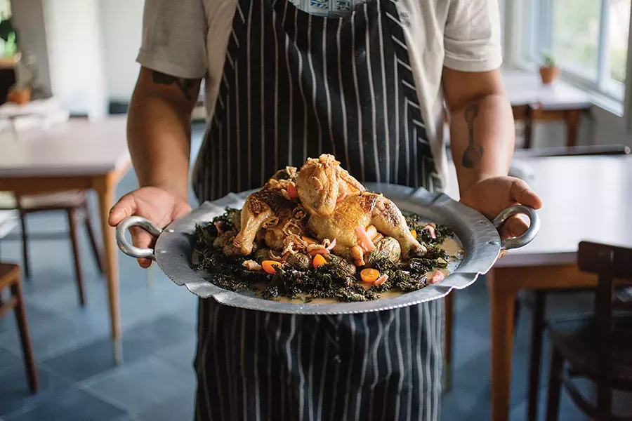 Family-style chicken for four at Trotwood. - NONI BRUECKNER