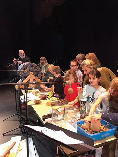 John Prusinski, in the back, was a foley artist for a Daniel’s Art Party/Red Room Radio Redu, radio theater production of Bram Stoker’s “Dracula.” The audience was invited to check out the foley table after the show.