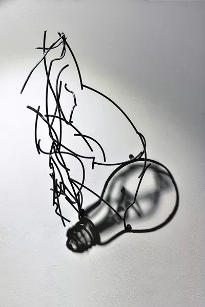 Light Bulb, Larry Kagan, light and steel wire, 2013. - PHOTOGRAPH BY GARY GOLD.