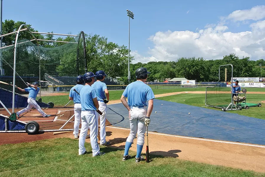 The Saugerties American Legion Post 72 baseball team taking batting practice at Cantine Memorial Complex. - PHOTO BY JOHN GARAY