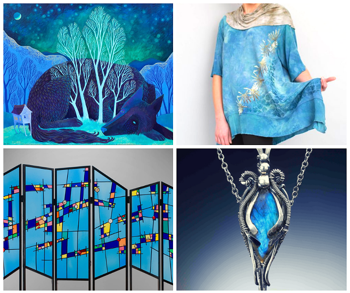 Clockwise from top left: Elaine Thompson Art, Heather Reid, Judith Hearney Jewelry, Glass Art of Brooklyn.