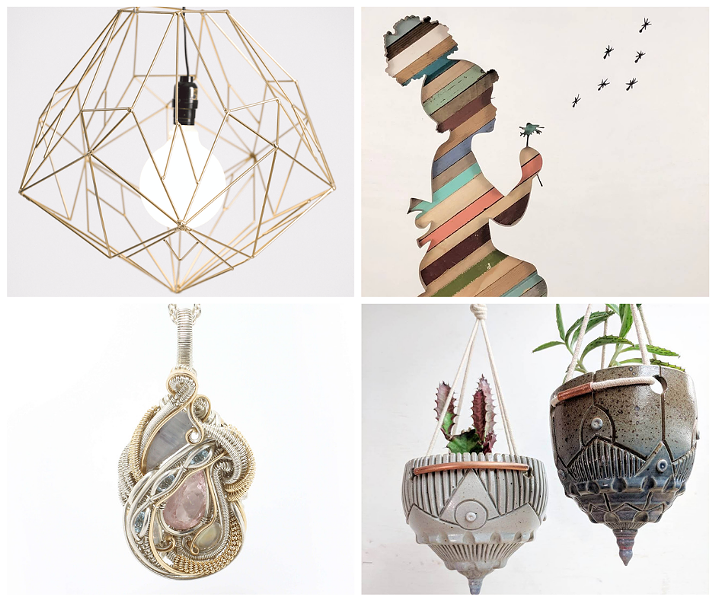 Clockwise from top left: Hedron Studio, Black Lab Fabrication, Round Trip Clayworks, Jennifer Jones Jewelry.