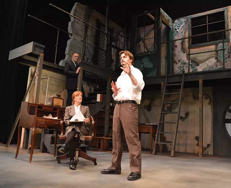 Clockwise from top left: Sean Cullen, Ben Paul Williams, and Kathy McCafferty, in rehersal for “Memoirs of a Forgotten Man” running June 1-16 at Shadowland Stages in Ellenville.