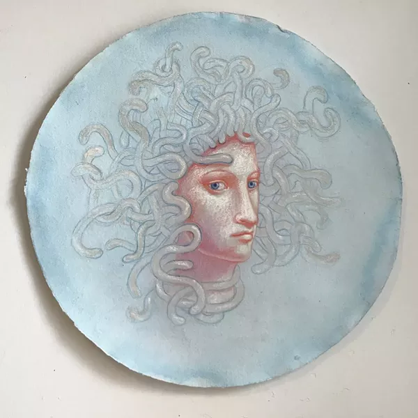 Kahn & Selesnick, Medusa, pastel and conte crayon on Arches paper, 22 inch diameter - IMAGE COURTESY OF ARTISTS