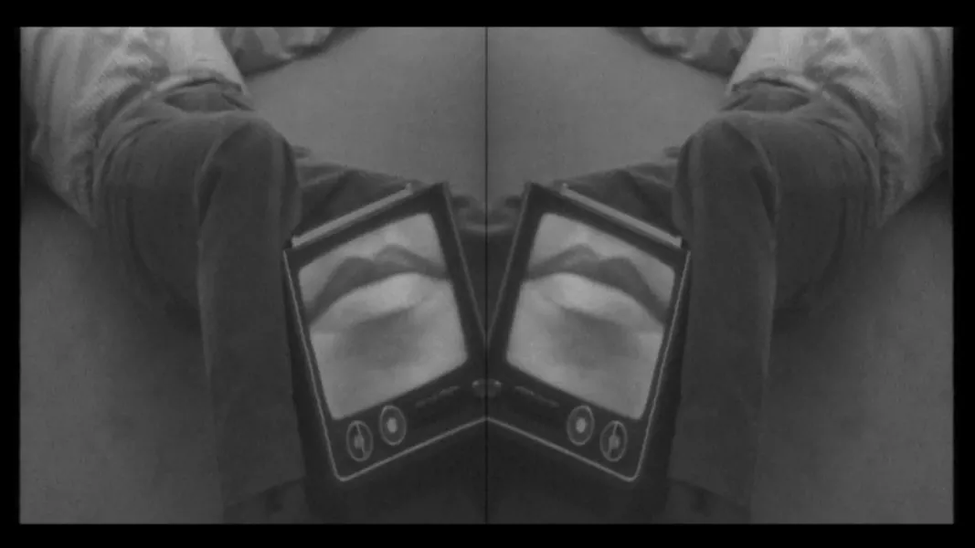 Nil Yalter, Le Chevalier d’Éon, 1978 (detail) 7 photographs, 2 paintings: acrylic on paper, 2 Polaroids, video. Detail: video still © Nil Yalter - PHOTO: NIL YALTER