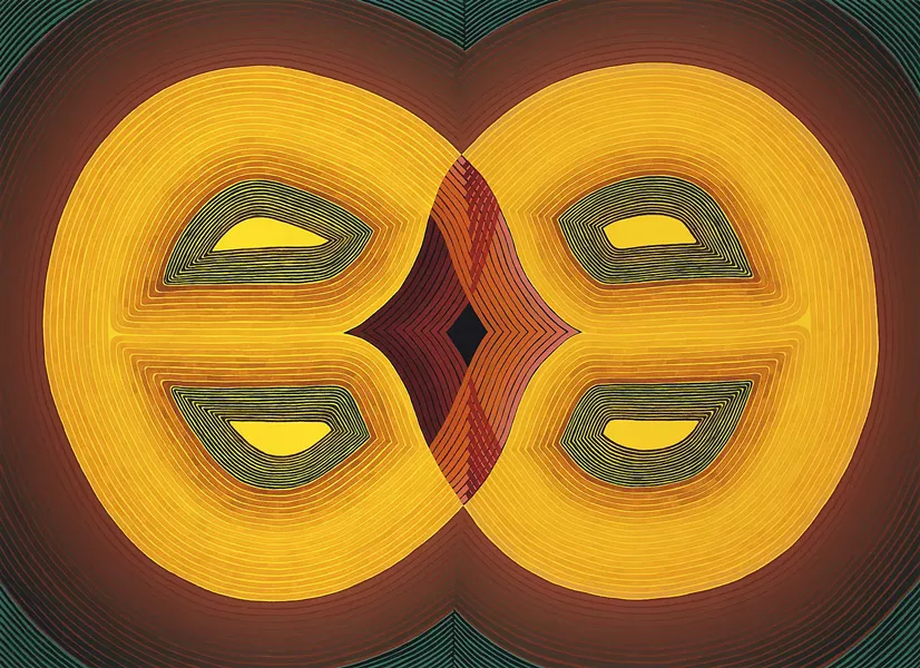 Bi-Focus, 2019, acrylic on gessoed paper, 32 x 40 in., 33 x 44 inches framed - JENNY KEMP/COURTESY OF CARRIE HADDAD GALLERY