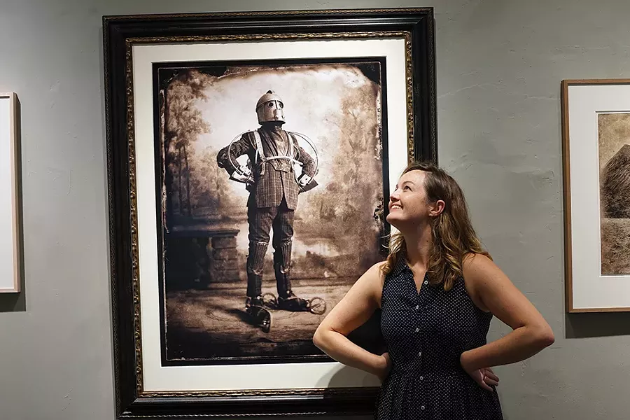 Linden Scheff mimicks Nick Simpson’s The Perambulator at Carrie Haddad Gallery. - PHOTO: JOHN GARAY