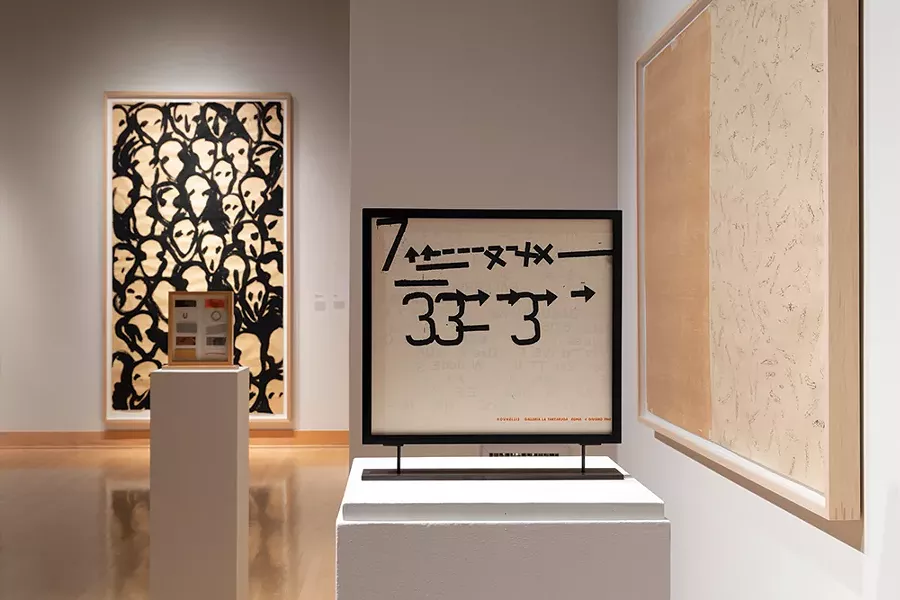 Exhibition view of “Paper Media: Boetti, Calzolari, Kounellis,” curated by Francesco Guzzetti at The Samuel Dorsky Museum of Art, New Paltz through December 8. - PHOTO: ALEXA HOYER, COURTESY MAGAZZINO ITALIAN ART FOUNDATION