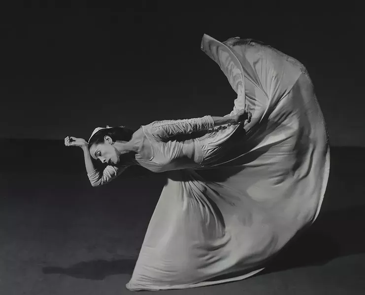 Barbara Morgan’s 1940 photograph Martha Graham Letter to the World (Kick), part of the “Shape of Light” exhibition at the Frances Lehman Loeb Art Center at Vassar College through December 15.