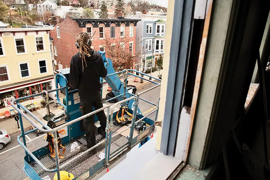 Construction continues at Ben Fain’s property on Main Street, which will eventually house Left Bank Cidery. - PHOTO: NIVA DORELL