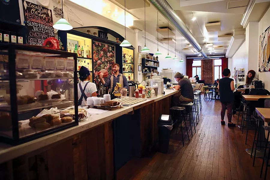 A typical morning at HiLo, a bar/cafe/gallery that serves as Catskill’s social hub. - PHOTO: NIVA DORELL