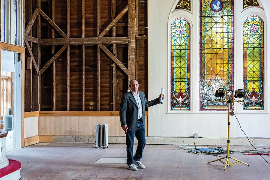 Developer Paul Joffe inside the Flying Church. - PHOTO: ANNA SIROTA