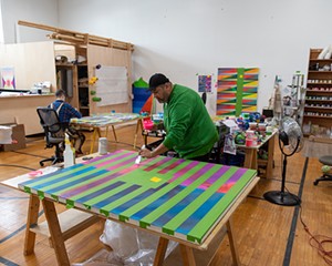 Jeffrey Gibson working in his Claverack studio, January 2021.