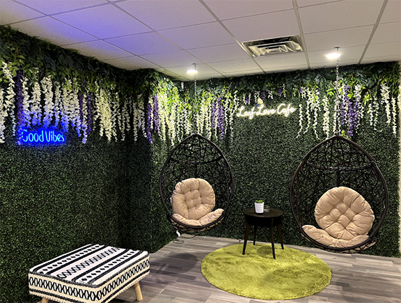 Love Leaf Cafe has played host to cannabis-related wellness education events and has a packed calendar of puff-and-paint parties, yoga, game nights, and karaoke.