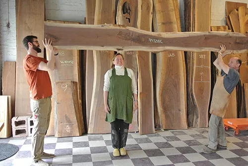 Patrick Reilly, Jessica Wickham, and Gabor Ruzsan at Wickham Solid Wood Studio - JOHN GARAY