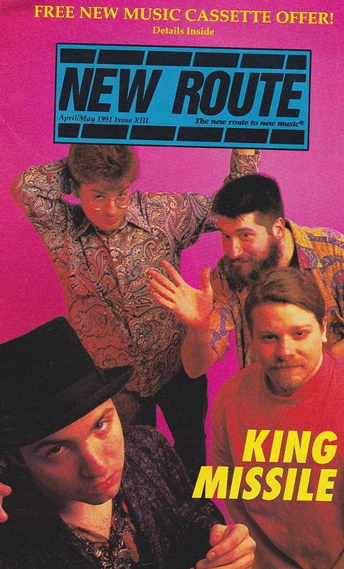 John S. Hall (lower left) and King Missile on the cover of New Route magazine, ca. 1991