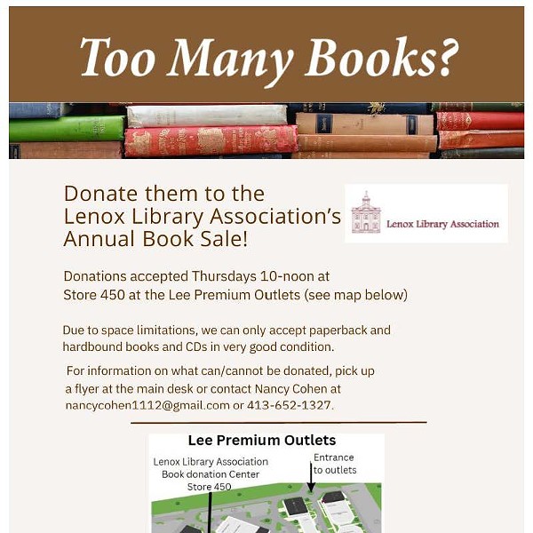 Accepting Book Donations for Lenox Library Association Annual Book Sale