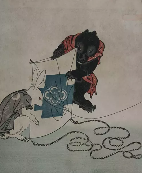 Unknown, Kite Flyers, Poetry Club Print (Surimono), 19th Century . Photo courtesy of James Cox Gallery at Woodstock
