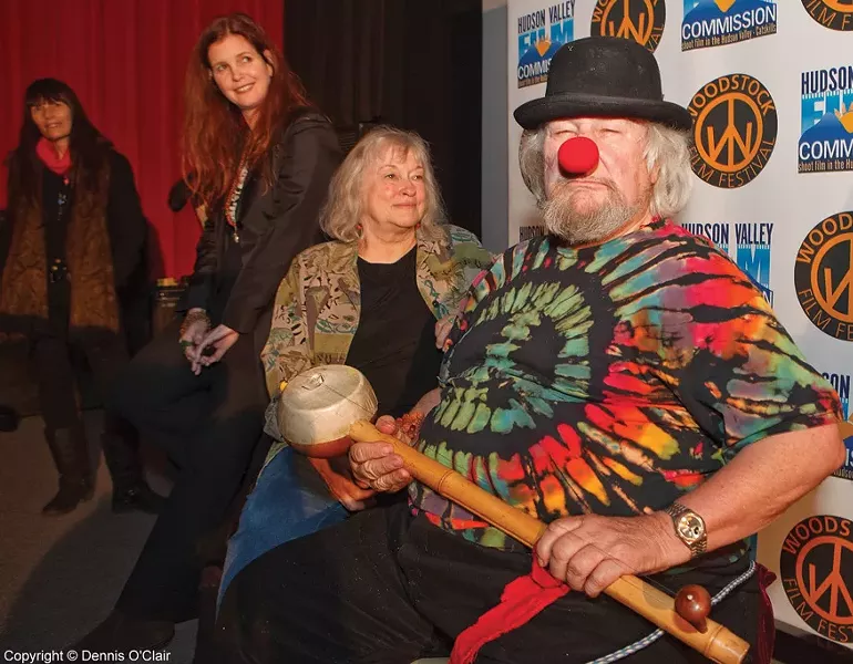 Woodstock Film Festival Executive Director Meira Blaustein, filmmaker Michelle Esrick, Jahanara, and Wavy Gravy at the "Saint Misbehavin'" screening at Upstate Films in Woodstock on December 11.