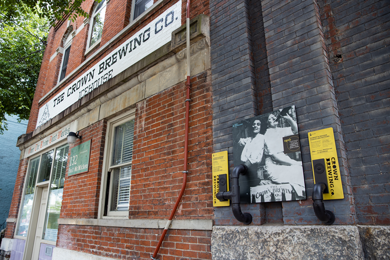 A Brewing Heritage Trail sign outside of the former Crown Brewing Co. - PHOTO: HAILEY BOLLINGER