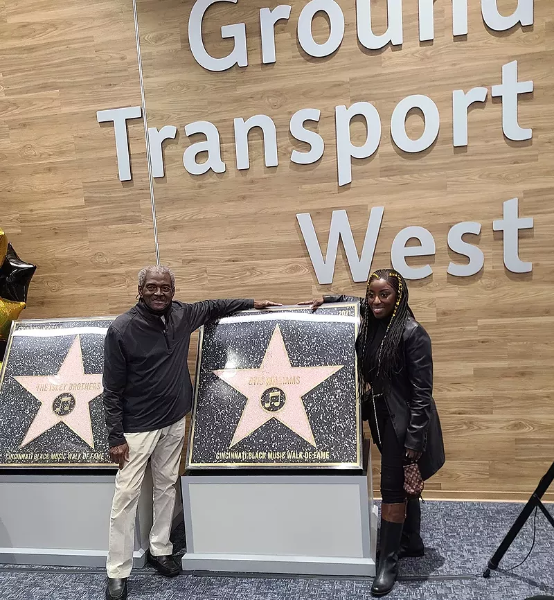 Otis Williams (left) with his Black Music Walk of Fame star at CVG. - PHOTO: KATIE GRIFFITH