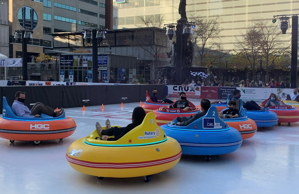 fountain squares ice skating rink bumper cars opens monday on bumper cars on ice cincinnati
