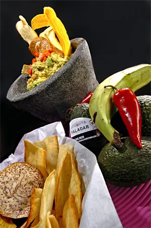A combo of plantain, yucca, and malanga jazzes up Paladar's one-note guacamole. - WALTER NOVAK