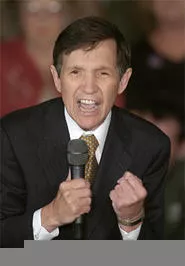 Declaring himself the only "true woman in the race," Kucinich delivers an impassioned speech about how he's embarrassed by his thighs. - ASSOCIATED PRESS