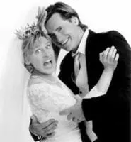 Ellen DeGeneres, pictured here with Bill Pullman from Mr. Wrong, likens herself to a table painted "a horrible, ugly color that offended everyone."