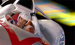 Go, Emile, Go!: Hirsch mans the Mach 5 in a wildly colorful Speed Racer.