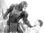 Gorilla's in the midst: Thade (Tim Roth) lays into Leo.