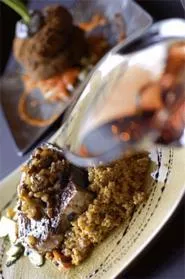 Grilled swordfish on couscous (foreground), or a savory falafel? Decisions, decisions. - WALTER NOVAK