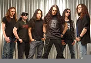 Herman Li (third from left) and DragonForce: Trampolines rock!